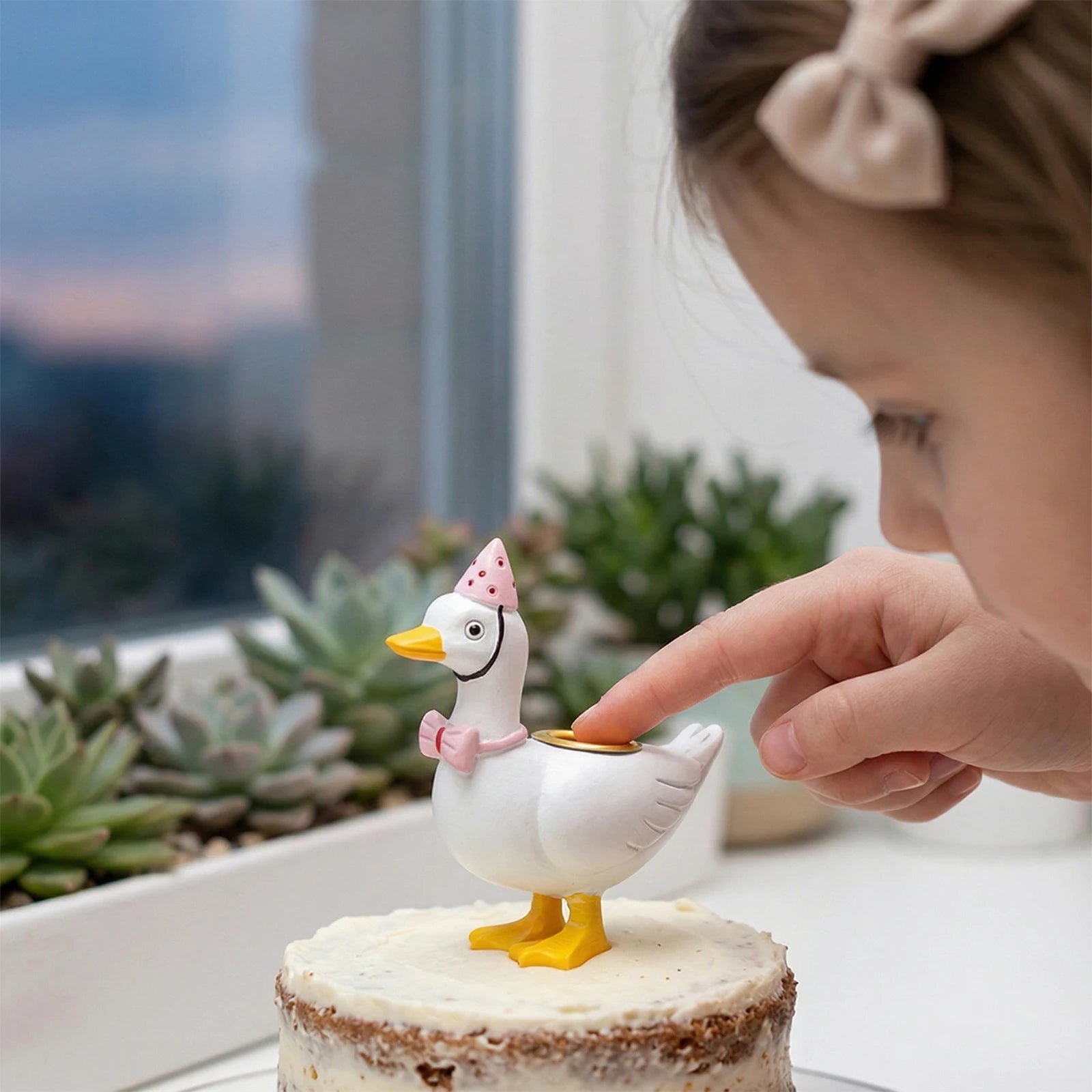 2Pcs Resin Goose Cute Cake Topper Stand Candlestick Cake Candle Holders Birthday Party Supplies for Celebrations Decoration