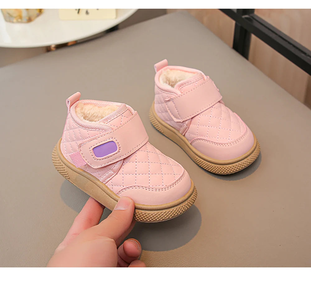 Winter Plush Boots For Children PU Leather Boy's Girl's Cotton Shoes Thick Warm Kid's Snow Boots Faux Fur Boots For Kids