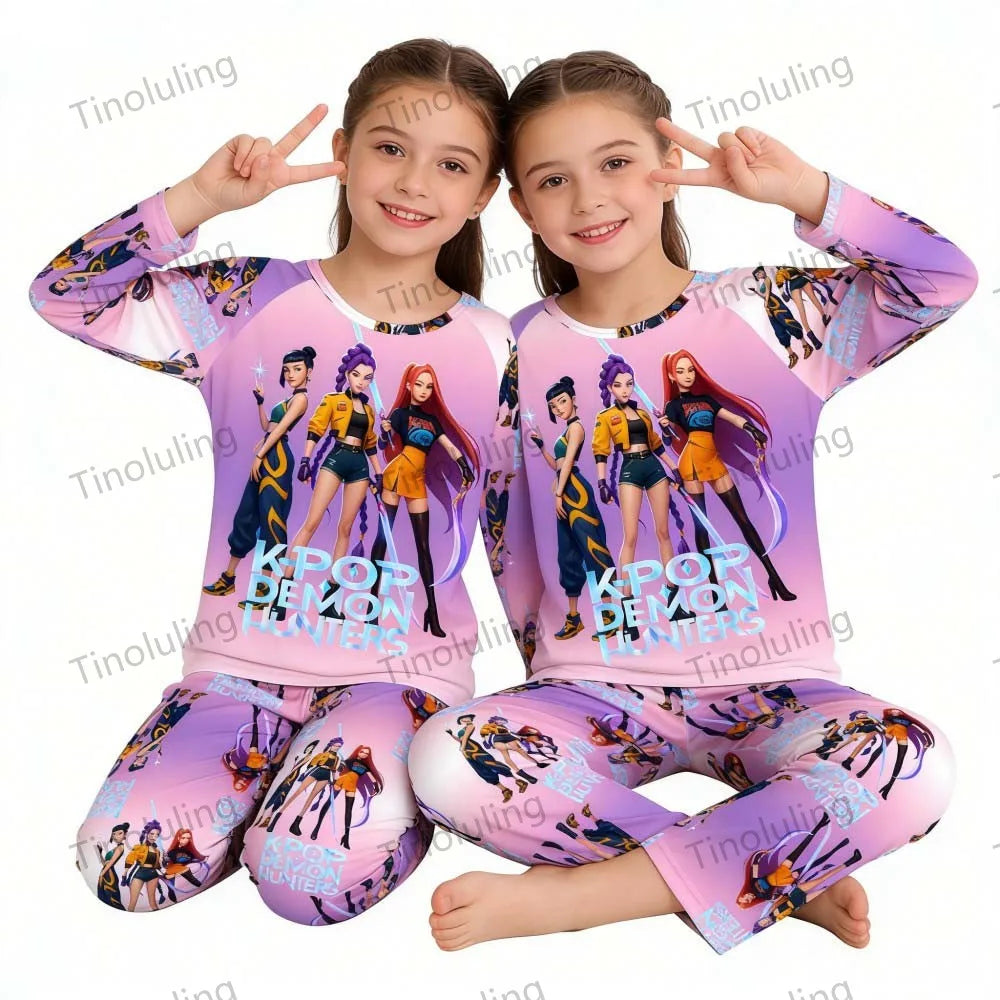 KPop Girls Pyjamas Suit Kids Pajamas Set Long Sleeve Girls Clothing 2pcs Children's Sleepwear Cartoon Boys Nightwear 3-14Y