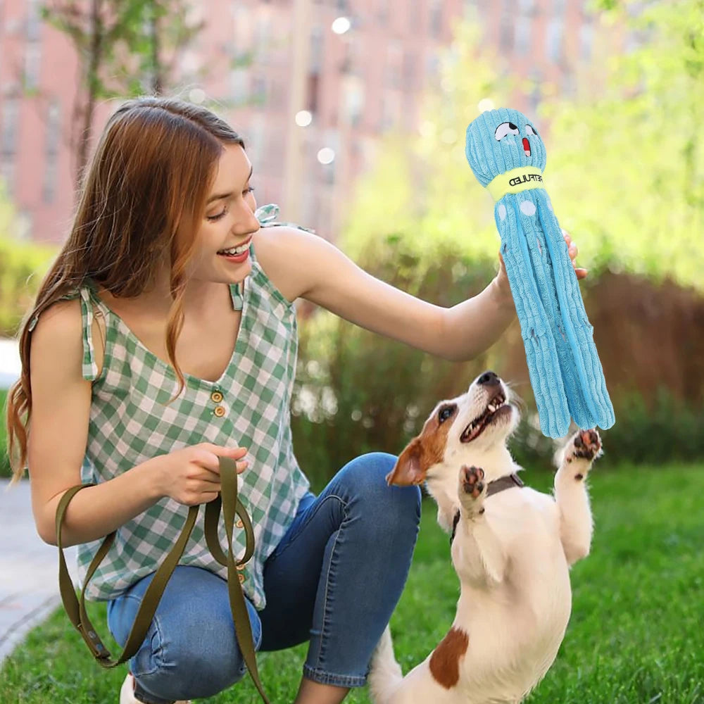 I YAN Dog Snuffle Octopus plush toy, interactive puzzle and slow feeder chew toy for dogs, showing colorful octopus design and soft fabric.