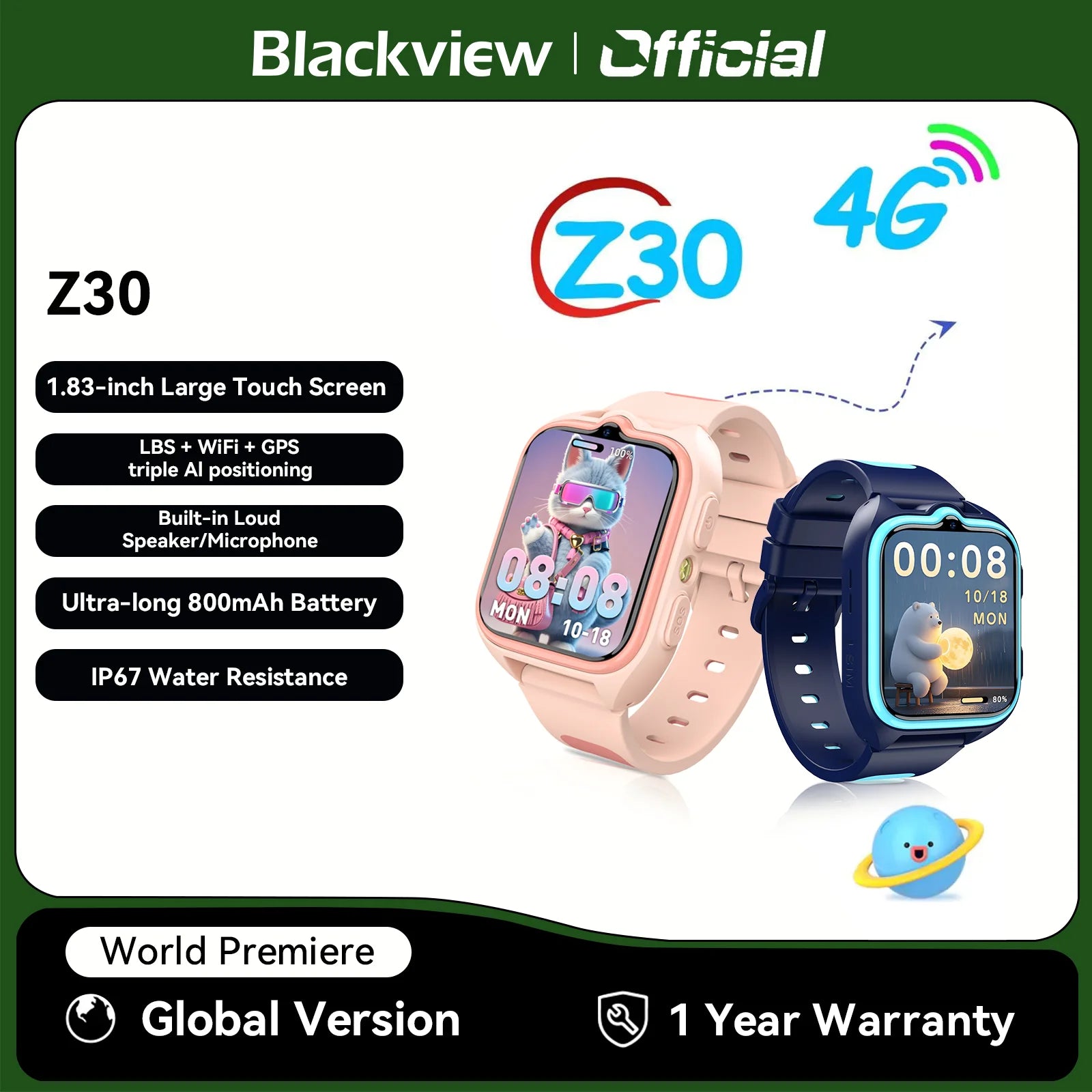 New Blackview Z30 Kids Smart Watch 4G Call Phone Watch, Waterproof Children Monitor Tracker, SOS Child Sports Digital Watches
