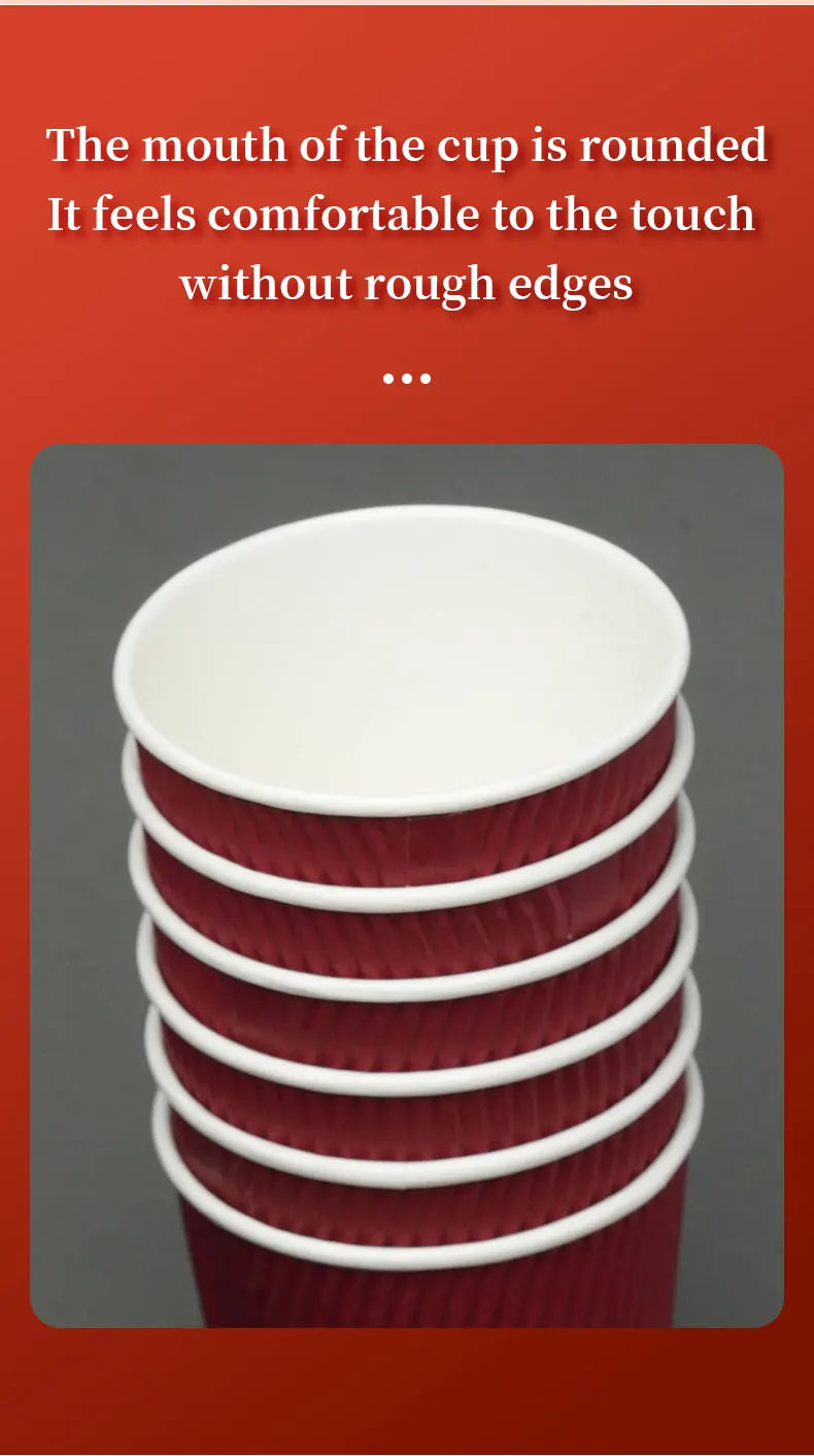 30pcs 8oz  Double-Walled Insulated Corrugated Cardboard Coffee Cups Thickened Disposable Striped Portable Paper Cups With Lids