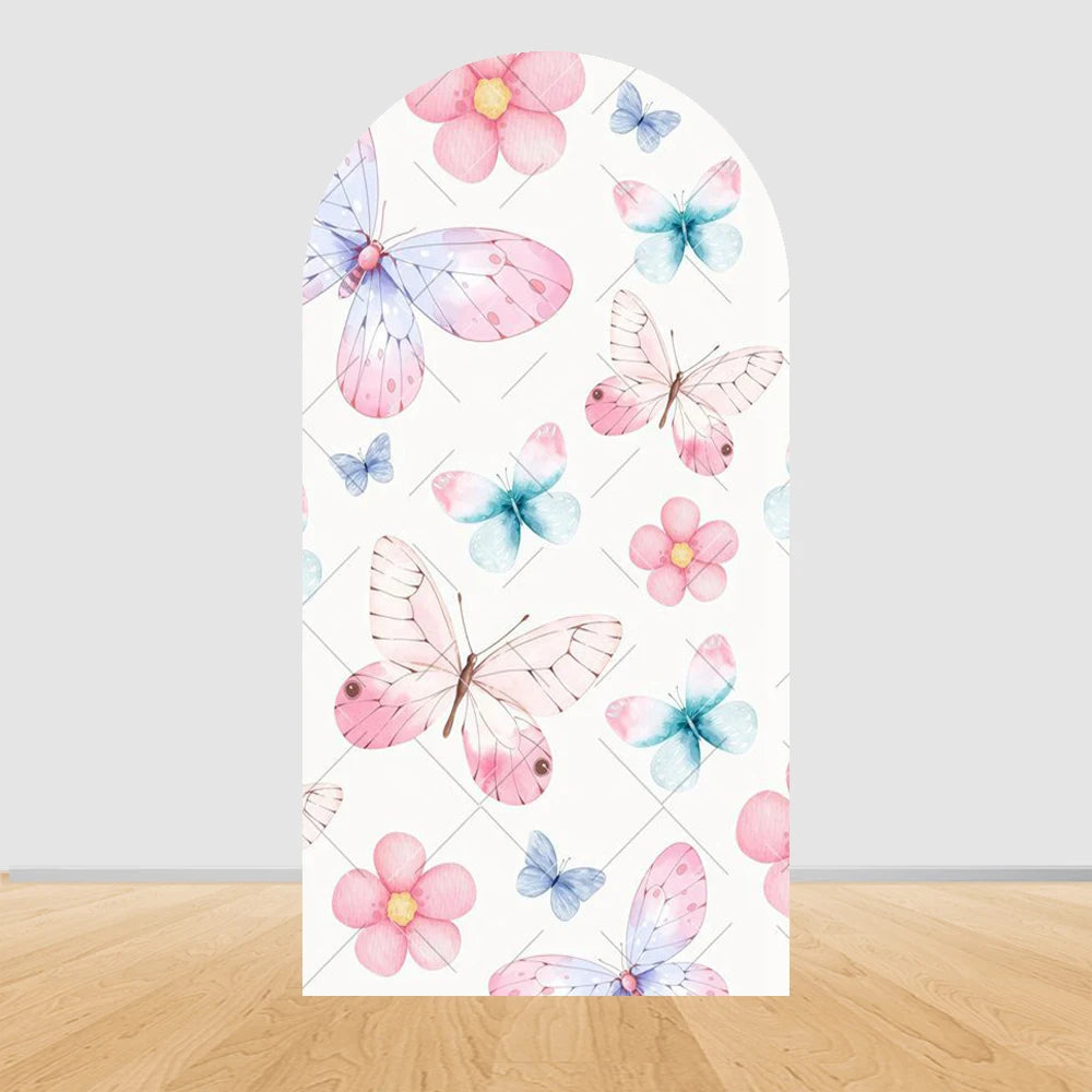 Fairy Woodhouse Arch Backdrop Cover Girl Birthday Party Baby Shower Pink Floral Butterfly Arch Background Photography Decoration