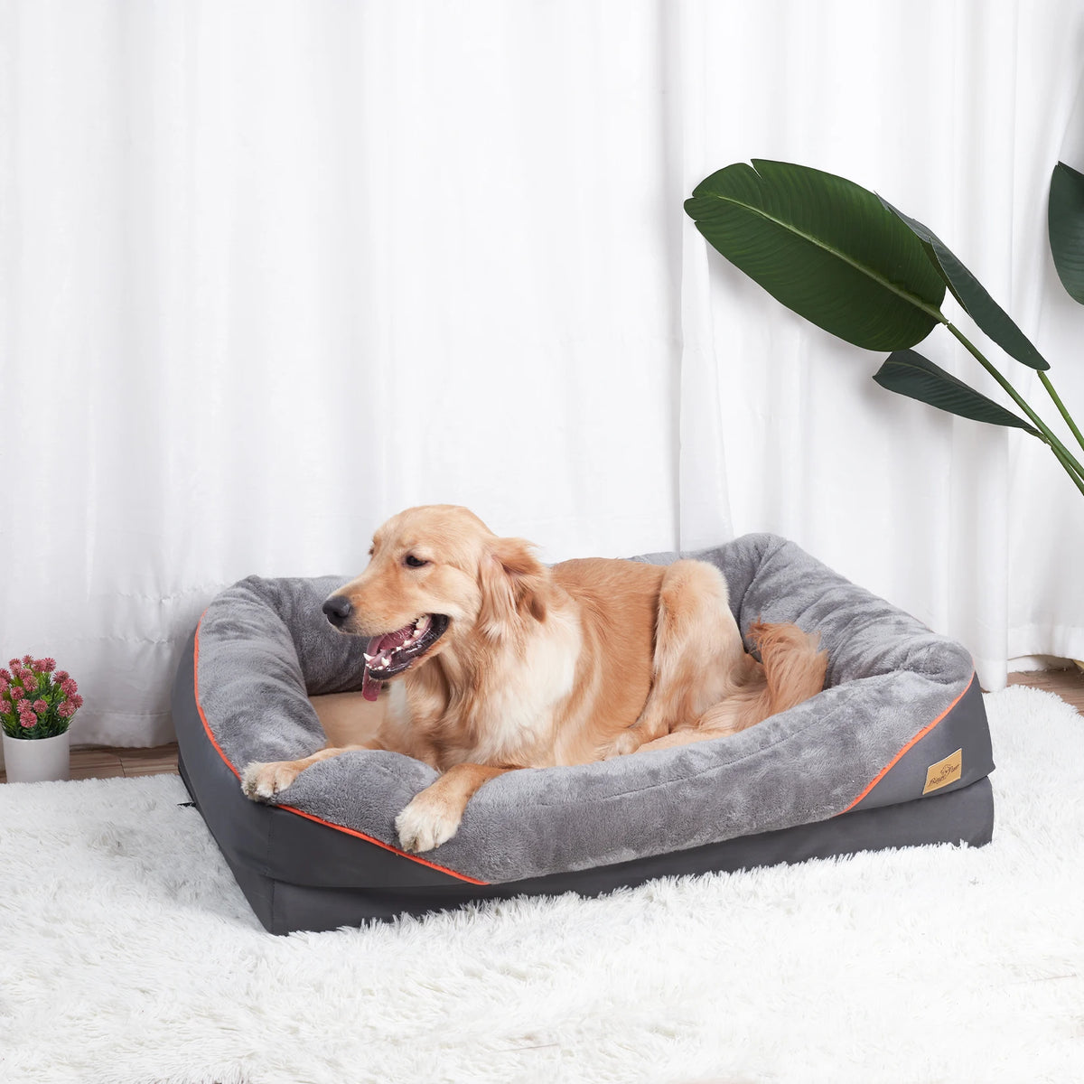 Large I YAN dog bed with soft fleece cover, waterproof, washable, anti-allergy pet bed for warmth and comfort.