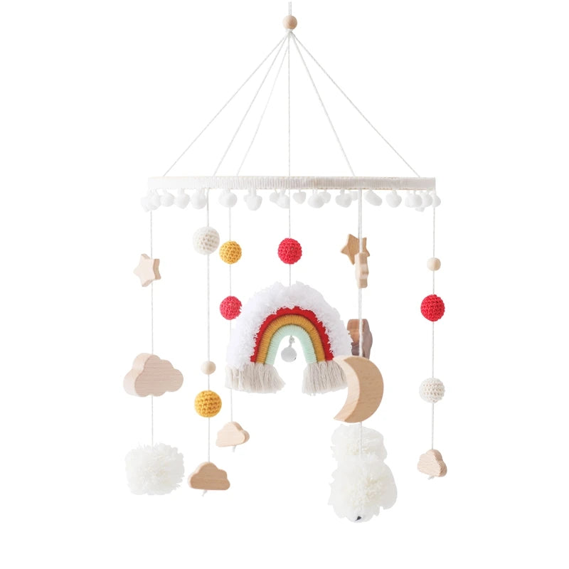 Wooden Baby Crib Mobile with Music Box – Bed Bell Hanging Rattle for Newborns 0-12M - I YAN