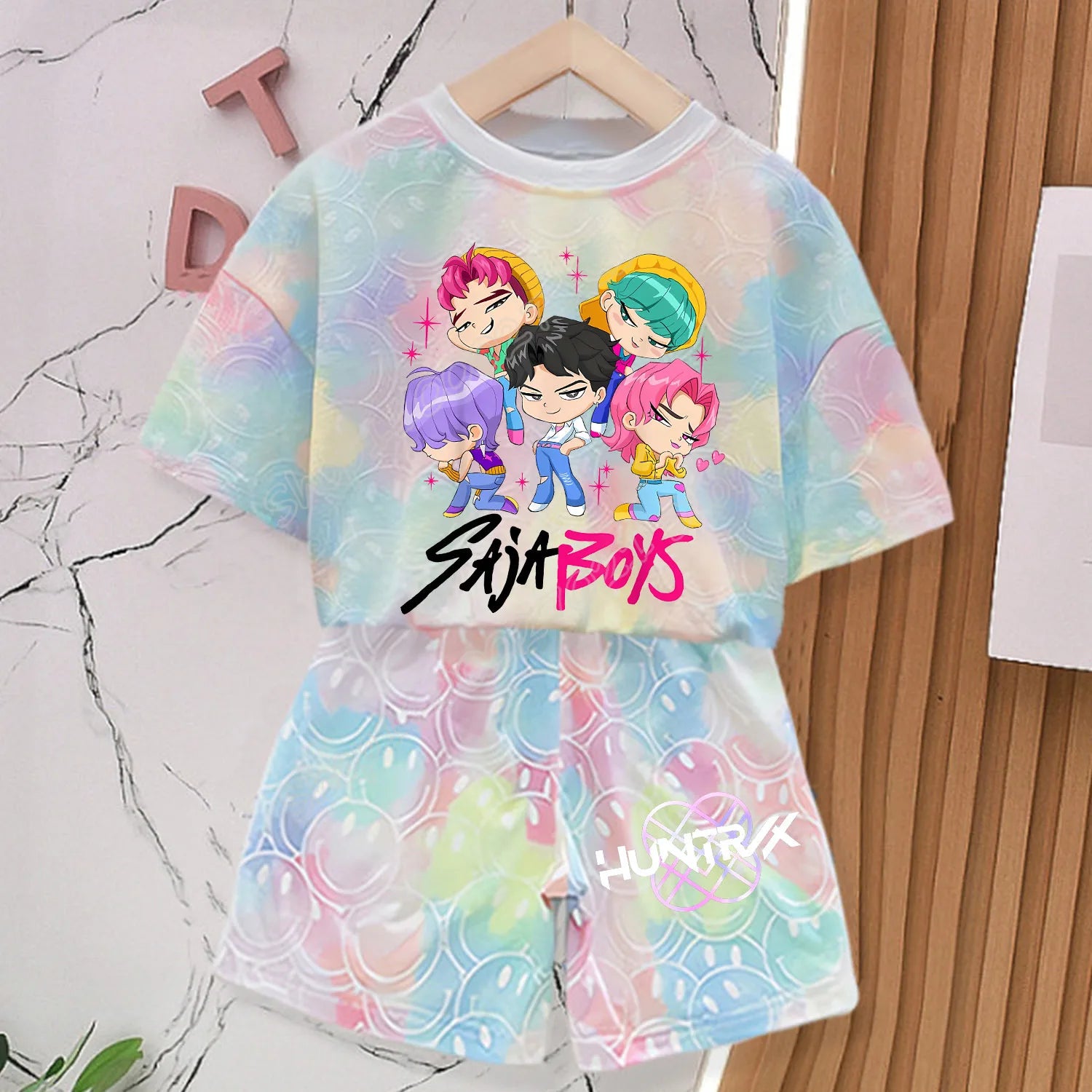 New T-shirt Set for Girls' Summer Clothing with Printed Design, Cartoon Fashion, Comfortable Short Sleeves
