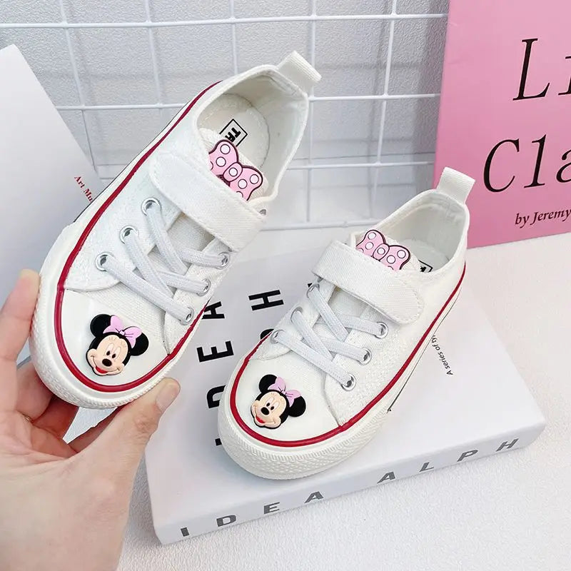 Disney Girls' Canvas Casual Shoes Soft Sole High Top Cartoon Mickey Mouse Minnie Purple White Breathable Shoes Flats Size 24-37
