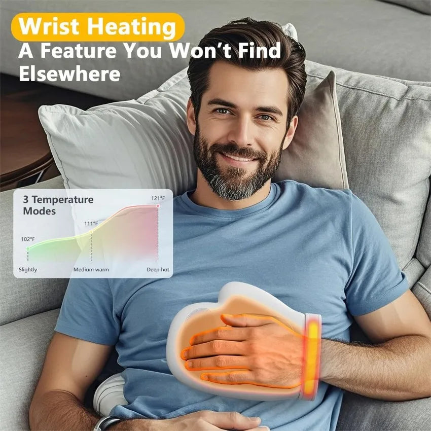 Hand Massager with Heat and Compression with 3 Massages，3Temperature Finger Massager for Arthritis,Wrist & Carpal Tunnel Relief