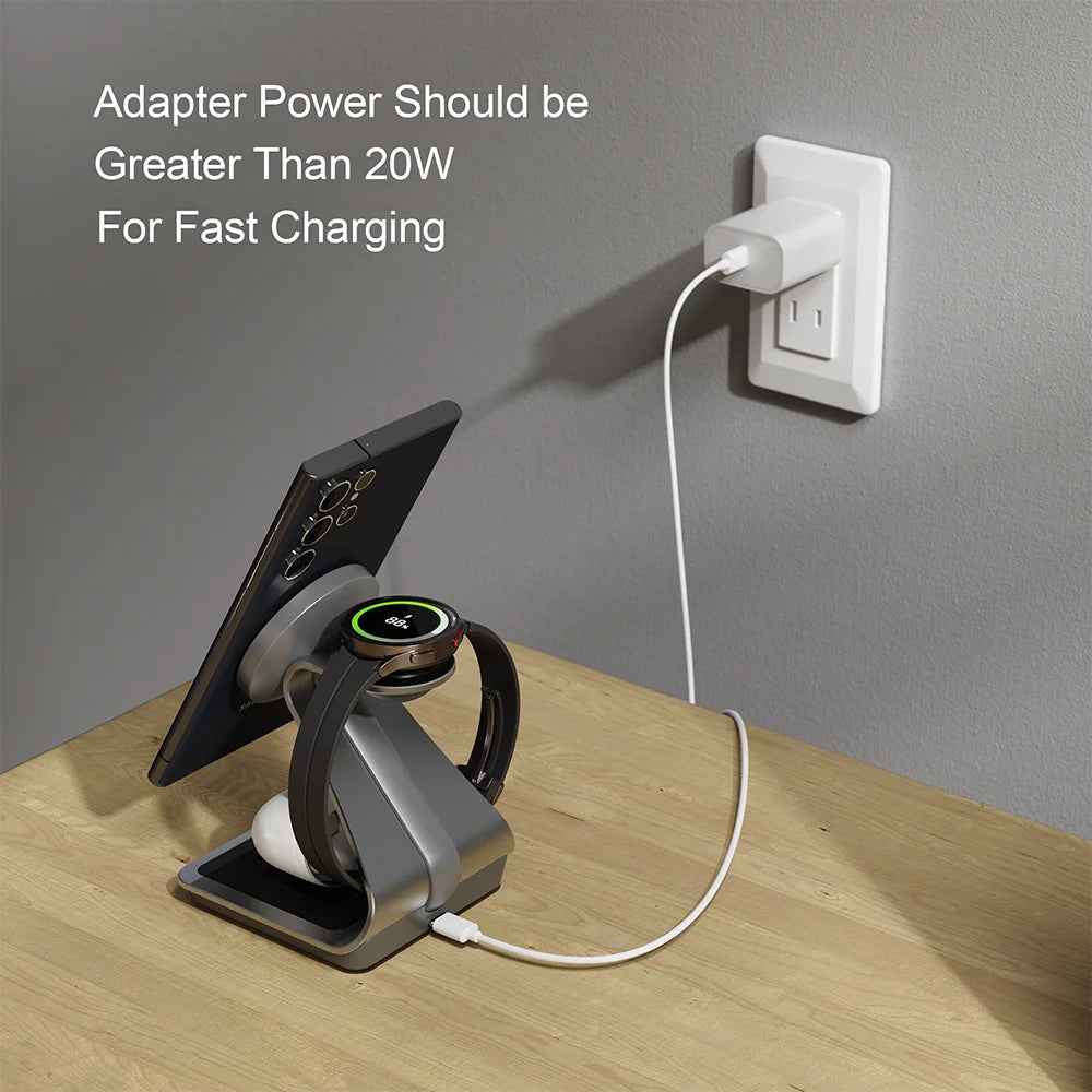 Bonola Magnetic 3 in 1 Wireless Charger Station for Samsung S24 Ultra/S25/26 Fast Charging Stand for Galaxy Watch 8/7/6/Earbuds