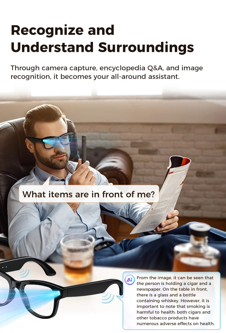 2026 Smart AI Glasses 4K 800W Camera 3600mAh Power Bank 32GB Memory 120+ Translation ChatGPT Music Photos &Video Sunglasses Men