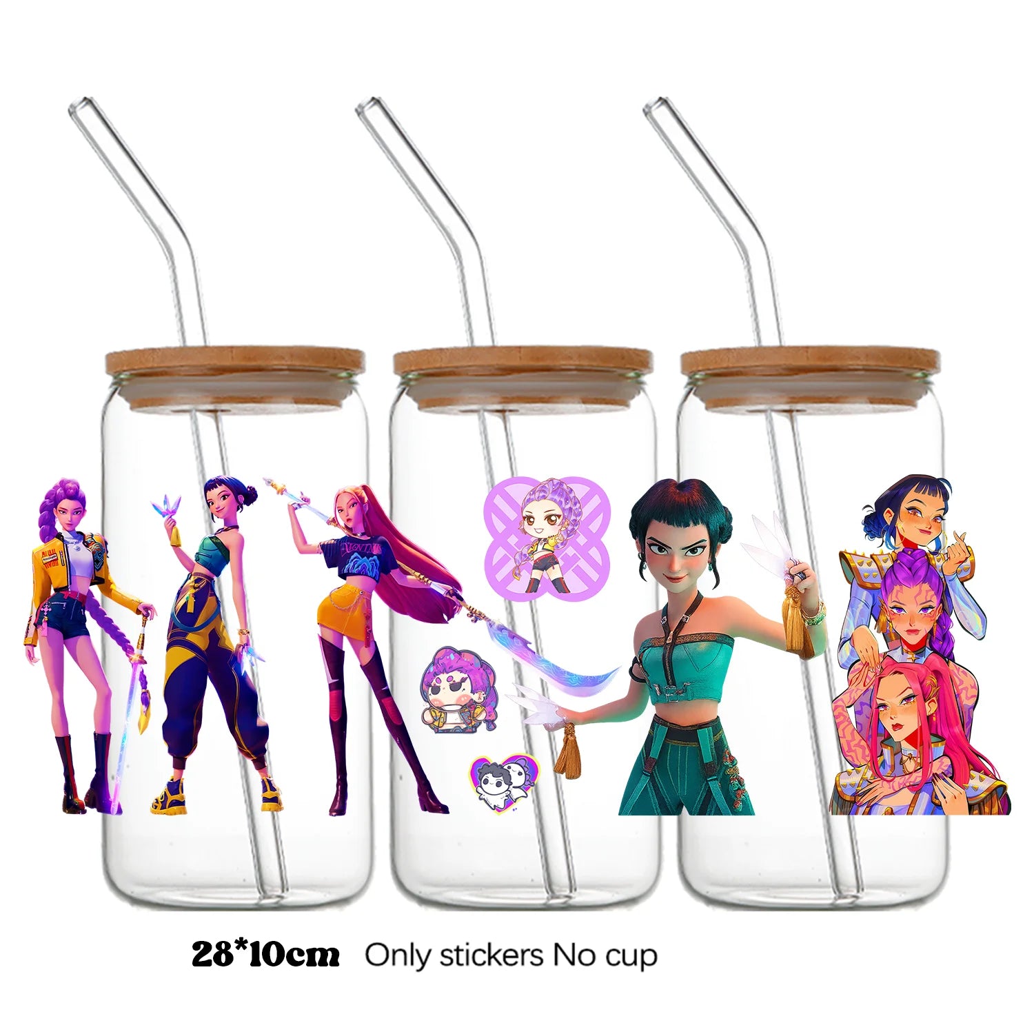 Demon Hunters UV DTF crystal sticker by I YAN, 10x28cm bottle and cup wrap decal with demon hunter design.