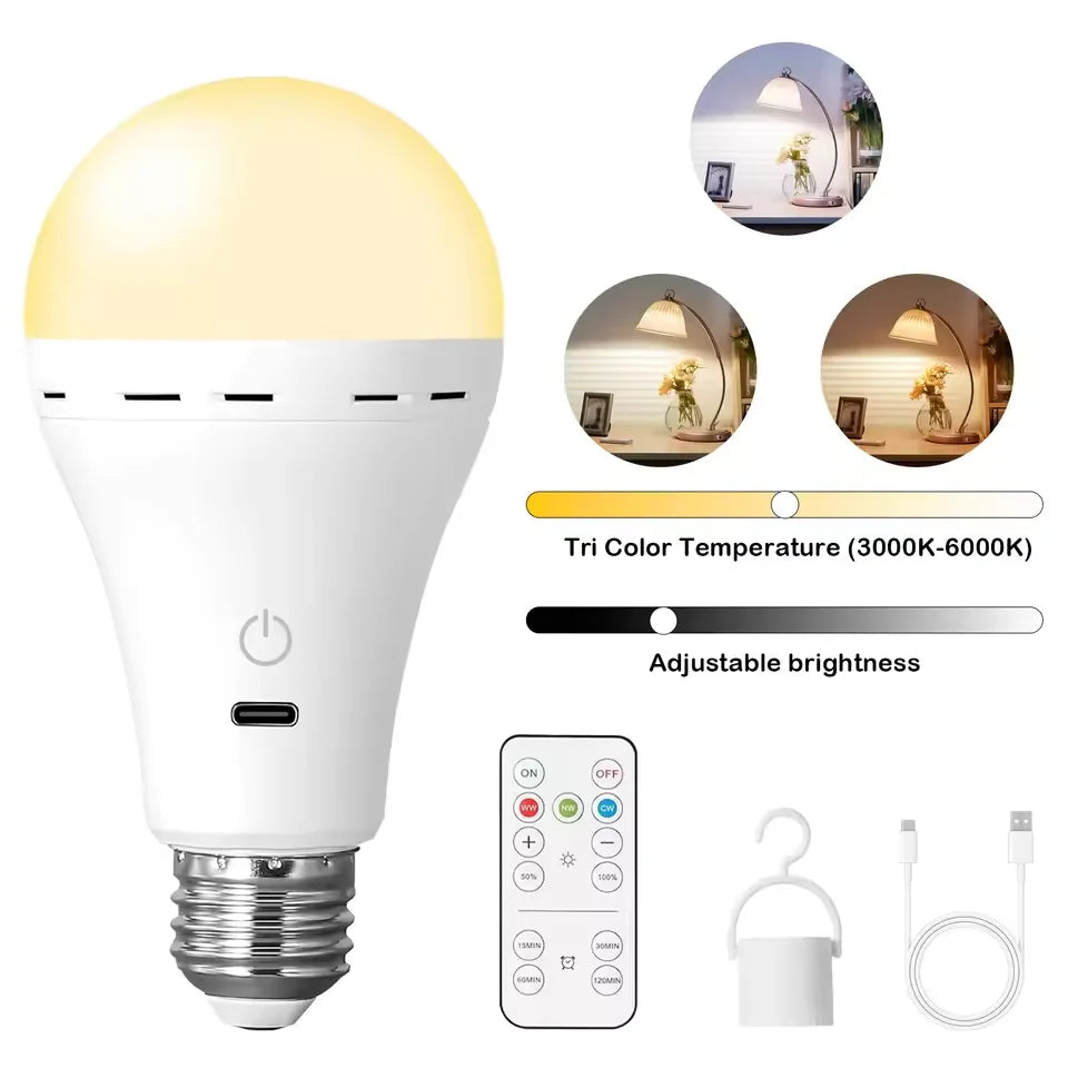 Rechargeable Light Bulb RGB color USB Led Bulb  Smart Bulb Dimmable E27 Bulbs with Timing Cordless Battery Operated Light Bulb