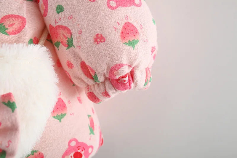 Winter Girls' Cotton Jacket, New Cute Children's Clothing, Solid Color Printed Girls' Cotton Jacket, Rabbit Ear Hooded Bag Gift