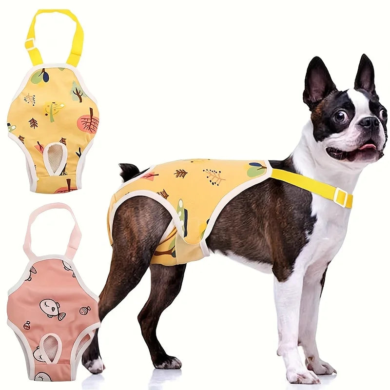 Reusable female dog diapers from I YAN featuring adjustable breathable mesh pants with buckle for heat and incontinence management.