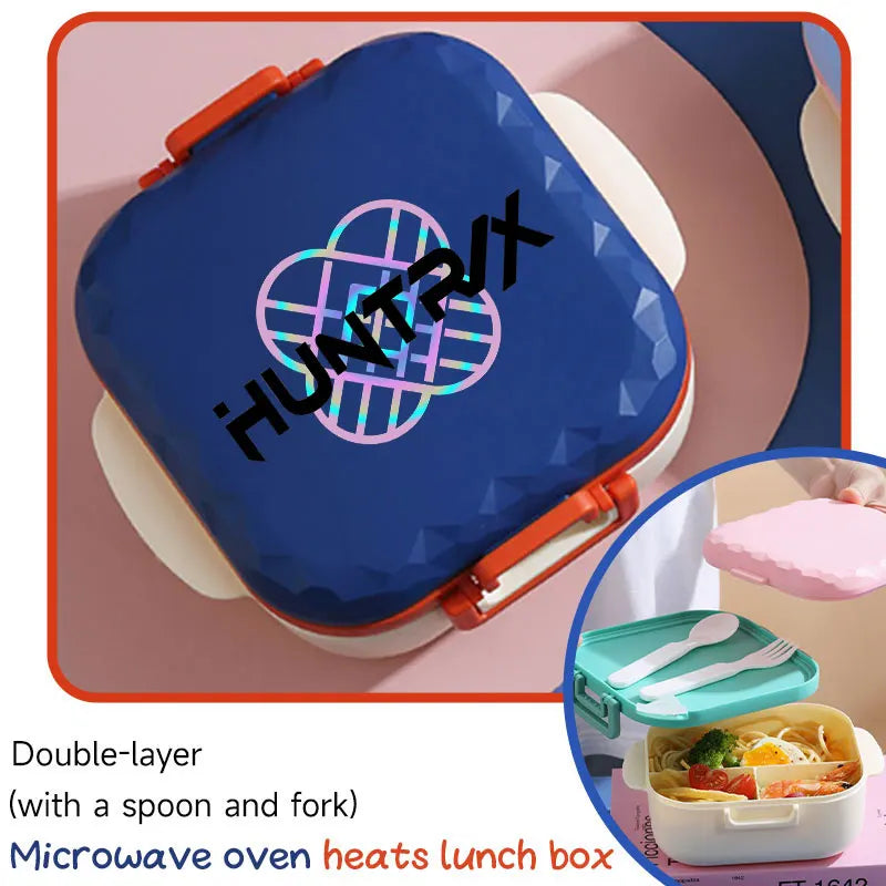 I YAN 800ml BPA-free lunch box with spoon and fork, microwave-safe portable container for students and office workers.