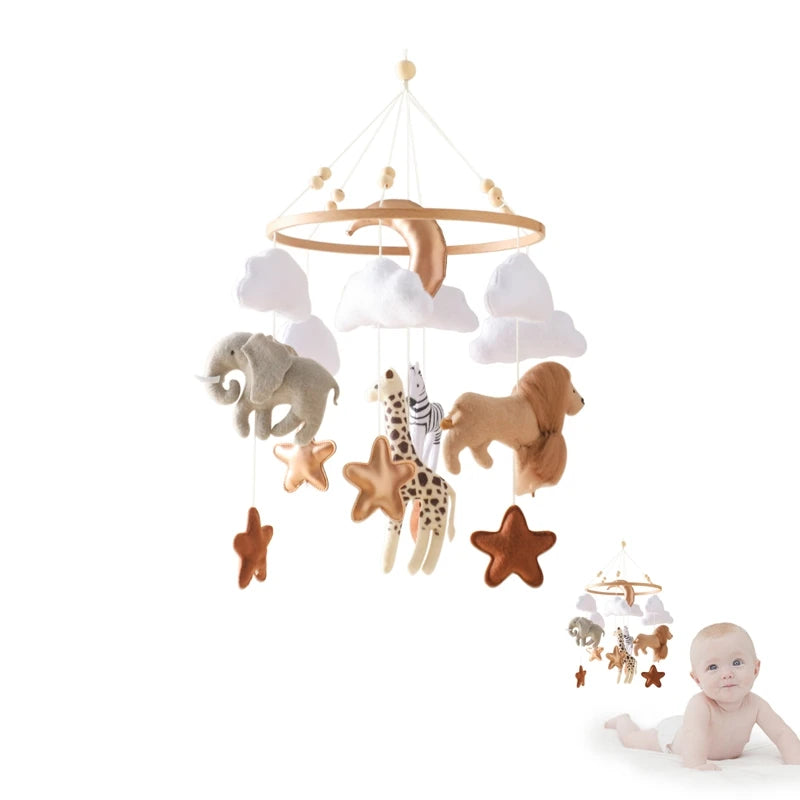 Wooden Crib Mobile with Soft Felt Animals – Newborn Bed Bell & Music Box - I YAN