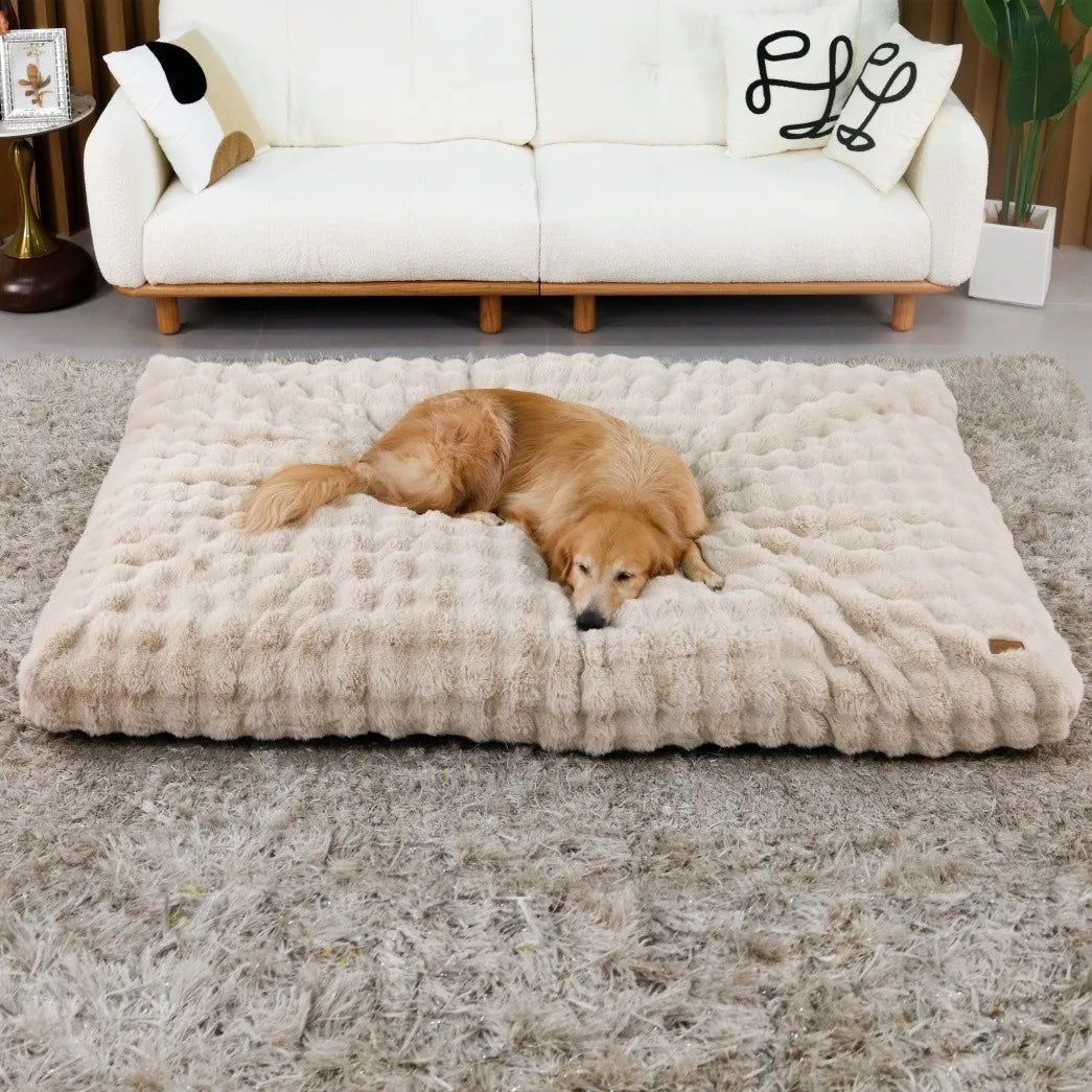 Large I YAN Ultra Plush Dog Bed with soft, washable cushion for puppies and adult dogs, ideal for crates and cozy resting.
