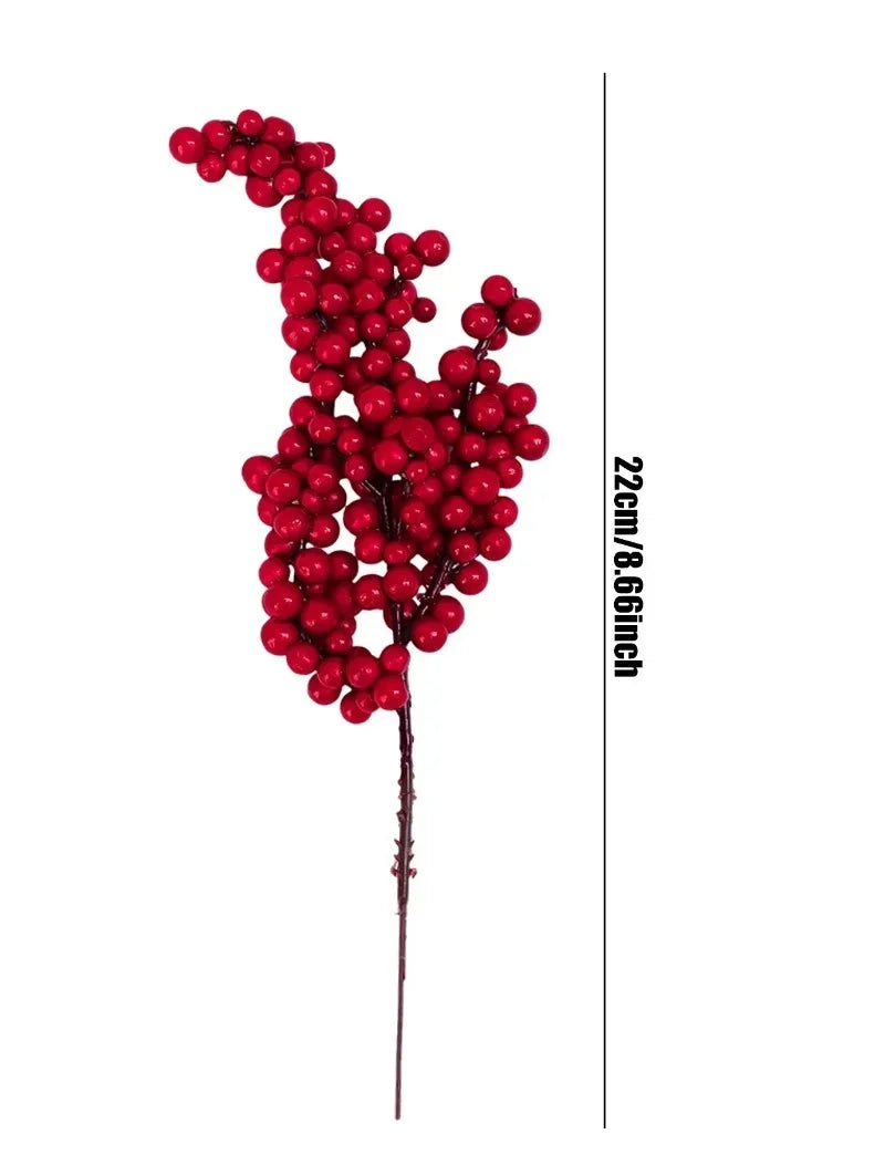 1/60PCS Christmas Red Berries Branch Artificial Holly Berry Stamen Flowers Wreath for Tree Ornaments New Year Party Home Decor