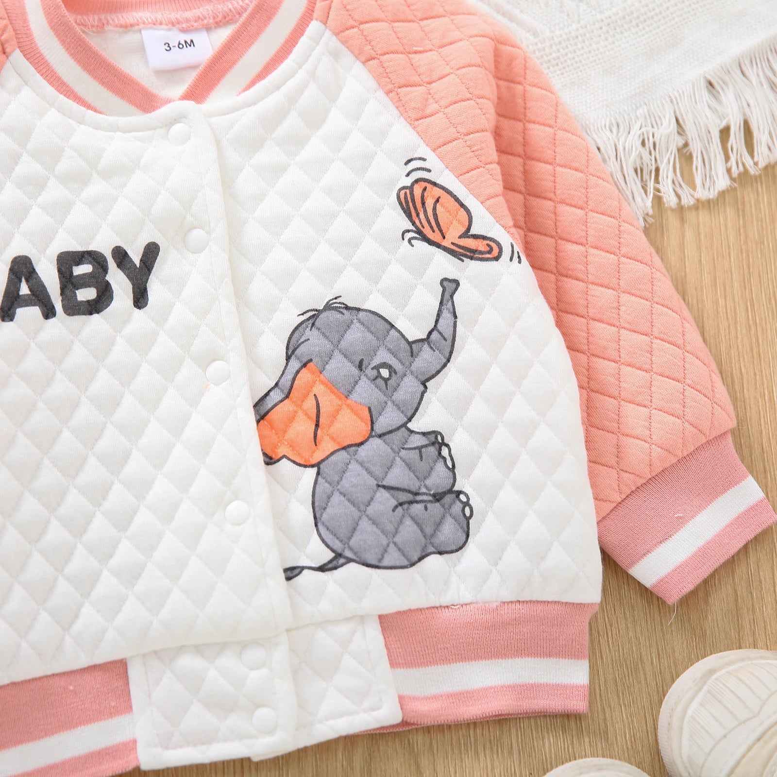 Unisex Baby Elephant (Lion) Print Baseball Jacket Autumn Winter Outerwear for Toddlers Boys Girls Soft Cotton Padded Coat