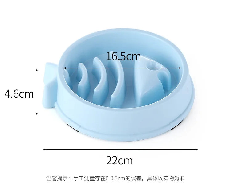 Colorful I YAN pet cat and dog slow feeding bowl with anti-choking, non-slip, round design to promote healthy eating.