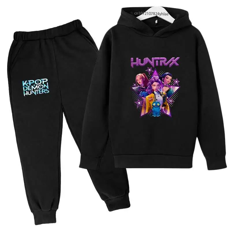Kpop Demon Hunters Hot Cartoon Print Kids Autumn Spring Casual 2pcs Hoodie+Pants Tracksuits 2-13 Years Boys Girls Clothes Sets