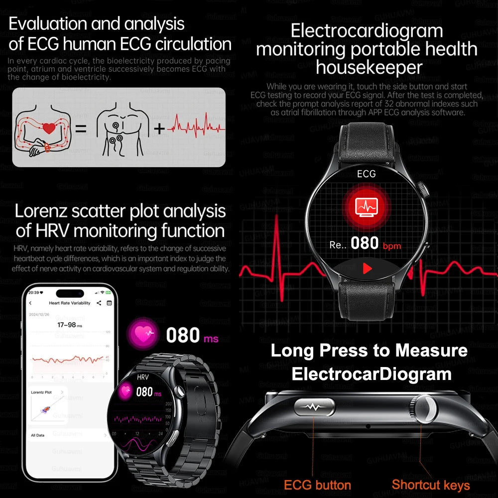 New ECG+PPG Health Diagnosis Smartwatches Men Women Clock Uric Acid Lipid BP Heart rate Tracker NFC Sports Smart Watch IOS
