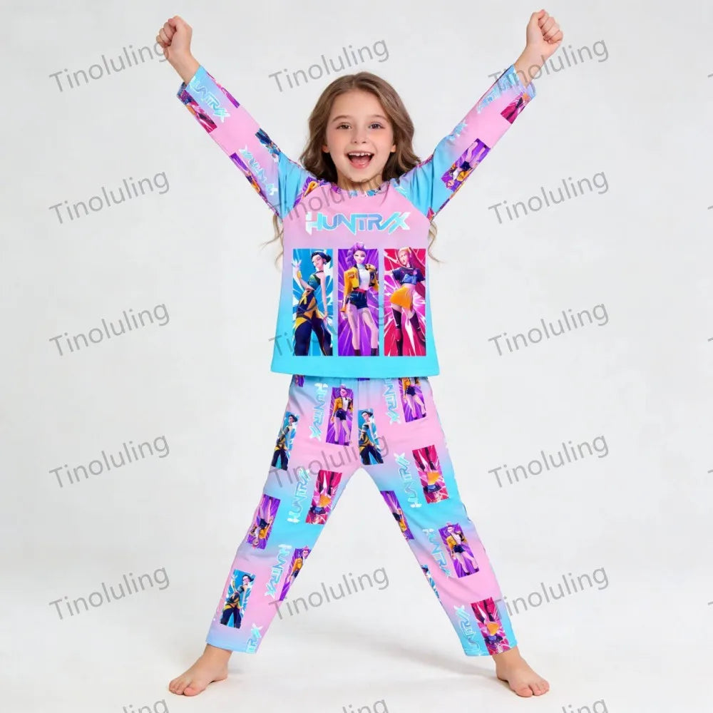 KPop Girls Pyjamas Suit Kids Pajamas Set Long Sleeve Girls Clothing 2pcs Children's Sleepwear Cartoon Boys Nightwear 3-14Y