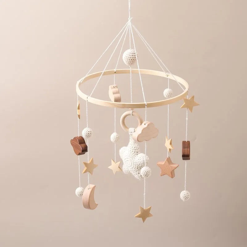 Baby Cloud Crib Mobile with Musical Box – Wooden Rattle Toy for Newborns 0–12M - I YAN