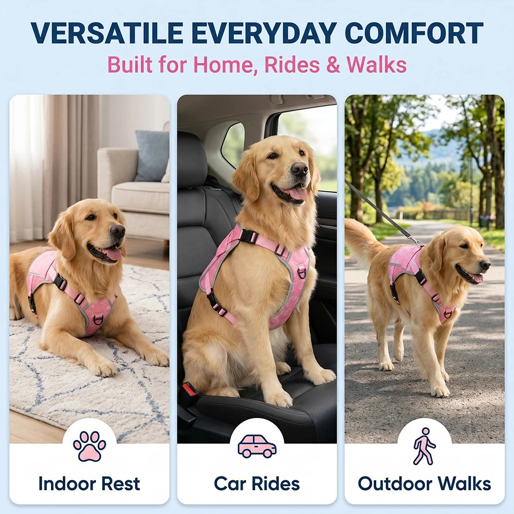Pink I YAN dog cooling vest harness with four ice packs, providing over 180 minutes of cooling for large dogs.