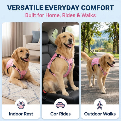 Pink I YAN dog cooling vest harness with four ice packs, providing over 180 minutes of cooling for large dogs.