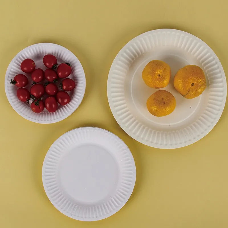 50pcs Paper Plate, Disposable Party Tableware, Bone Spitting Plate, Picnic Plate, Children's Drawing Diy White Cardboard, Decora