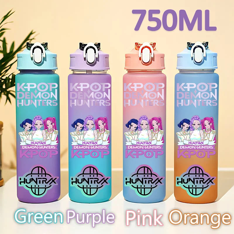 kpop 750ML Demon Hunters Bottle Gourde Gradient Color Water Cup Plastic Drinking Cup gradient straw cup gift