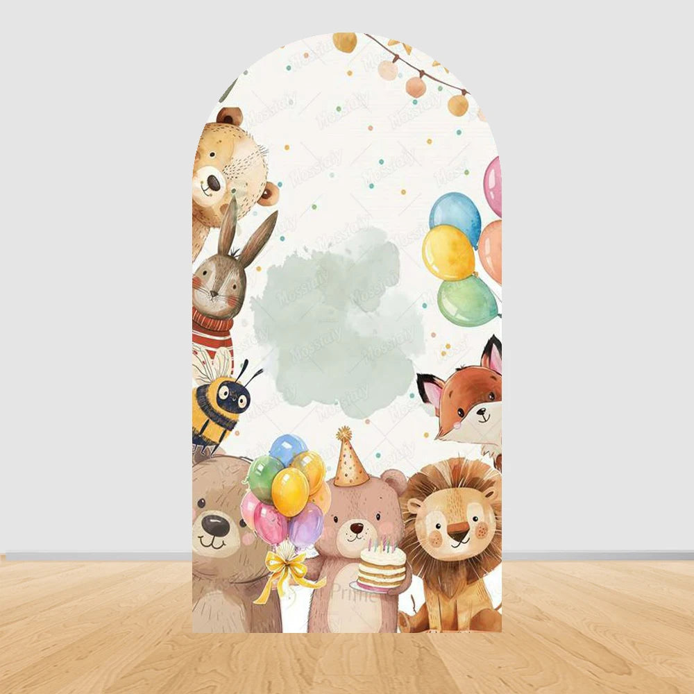 Jungle Animals Party Wild One Baby Shower Arch Cover Backdrop for Boy Birthday Cartoon Animal Truck Background Wall Decoration