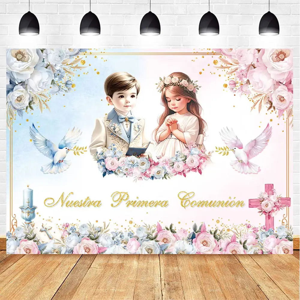 My First Communion Theme God Bless Boy Girls Party Decoration Supplie Grail God Bless Baptism Christening Baby Shower Background