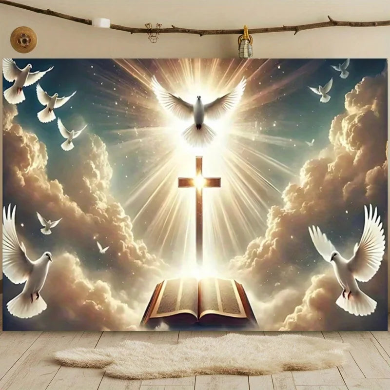 First Holy Communion Backdrop Flower Gold Cross Decor Boy Girl Baby Shower My Baptism Birthday Party Photography Background Prop