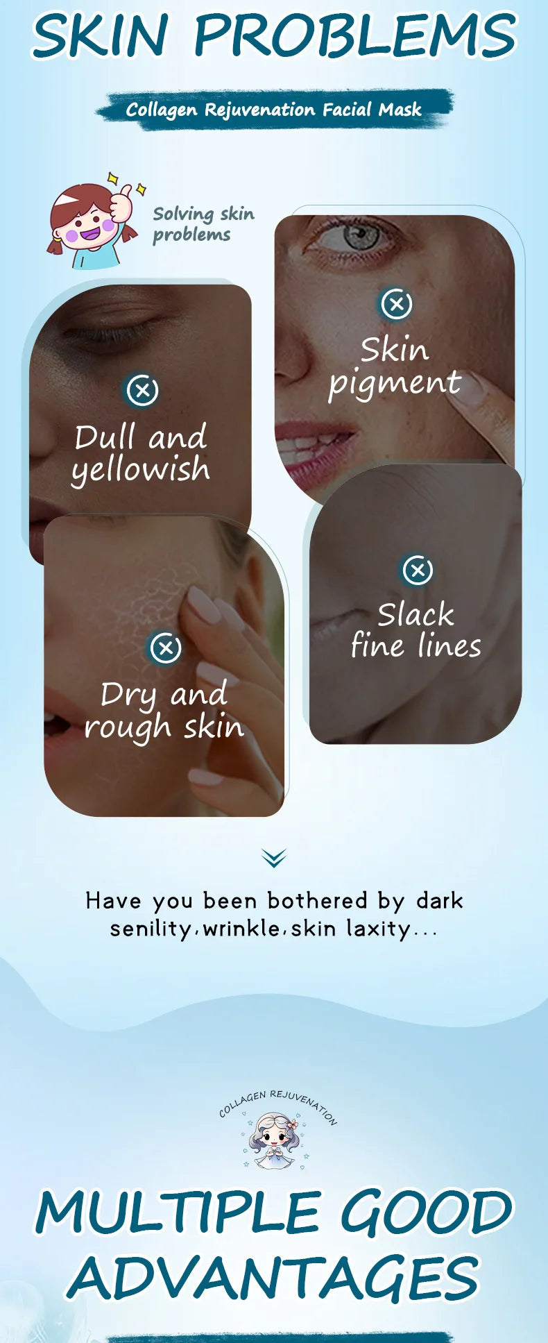 10pcs SADOER Hyaluronic Acid Collagen Face Mask Facial Skincare Moisturizing Hydrating Facial Masks Korean Skin Care Cosmetics