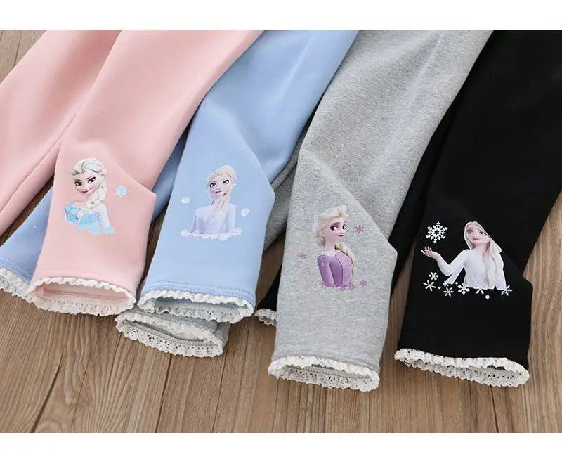 Disney Frozen Elsa Princess Girls Cotton Pants Baby Girls Winter Velvet Warm Long Pants Children's Cartoon Outerwear Leggings