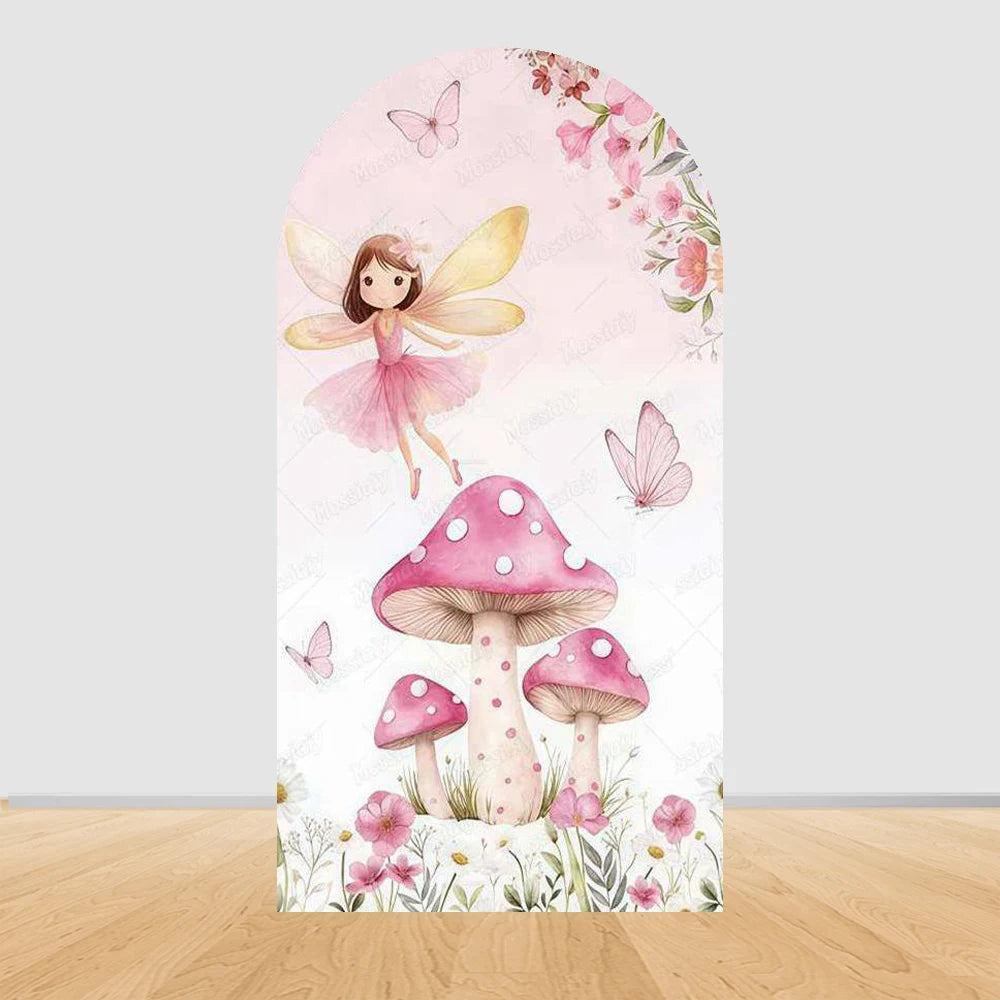 Custom Wonderland Fairy Mushroom Butterfly Chiara Arch Backdrop Cover Ballet Girls Birthday Party Baby Shower Decor Background