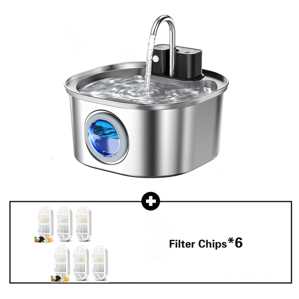 3.2L Automatic Cat Water Feeder with Motion Sensor Wireless Stainless Steel Pet Water Fountain Dog Water Bowl（No 5V 1A Plug）