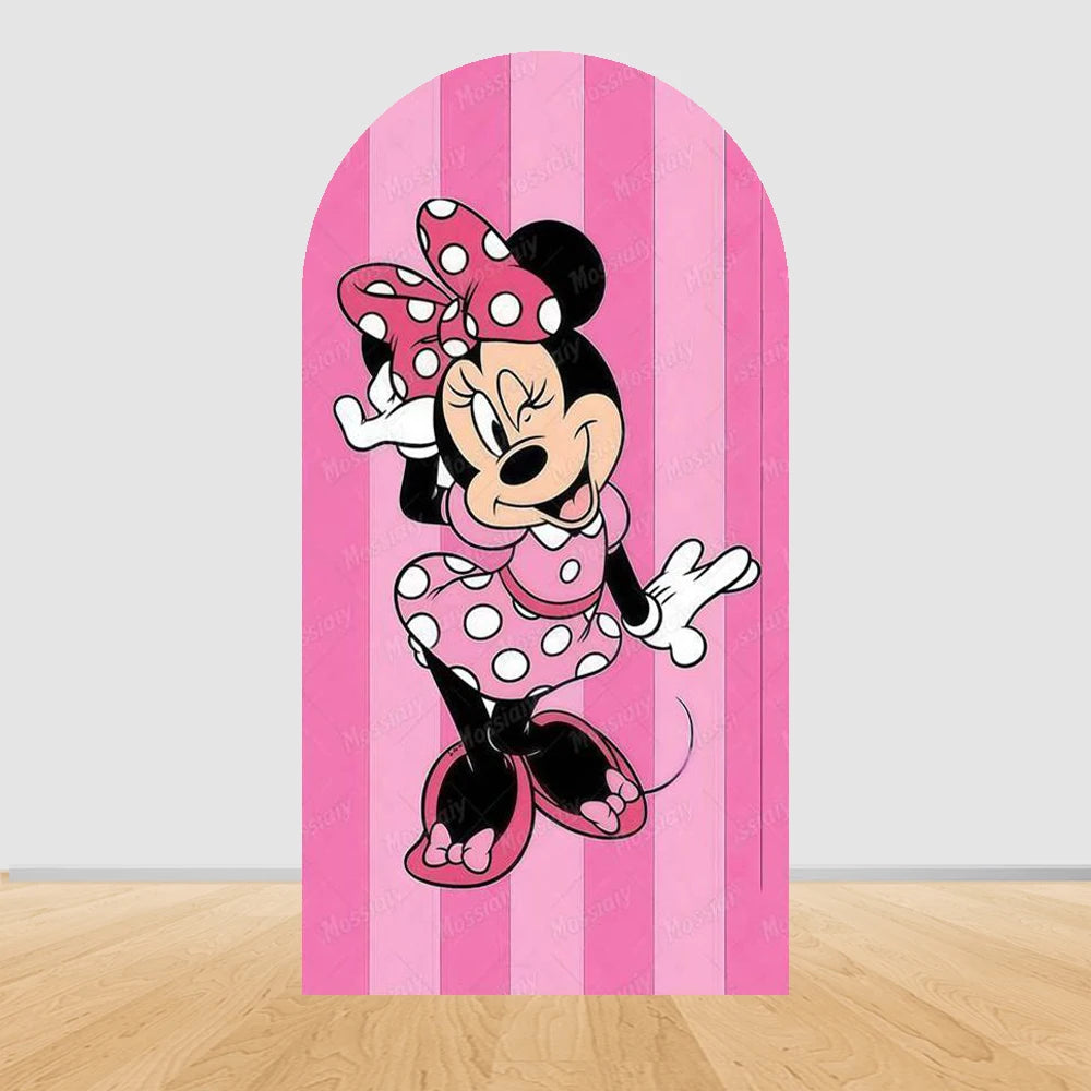 Pink Minnie Arch Background Cover Custom Dot Bow Minnie Photography Backdrop Girl Birthday Party Decoration Portrait Photo Props