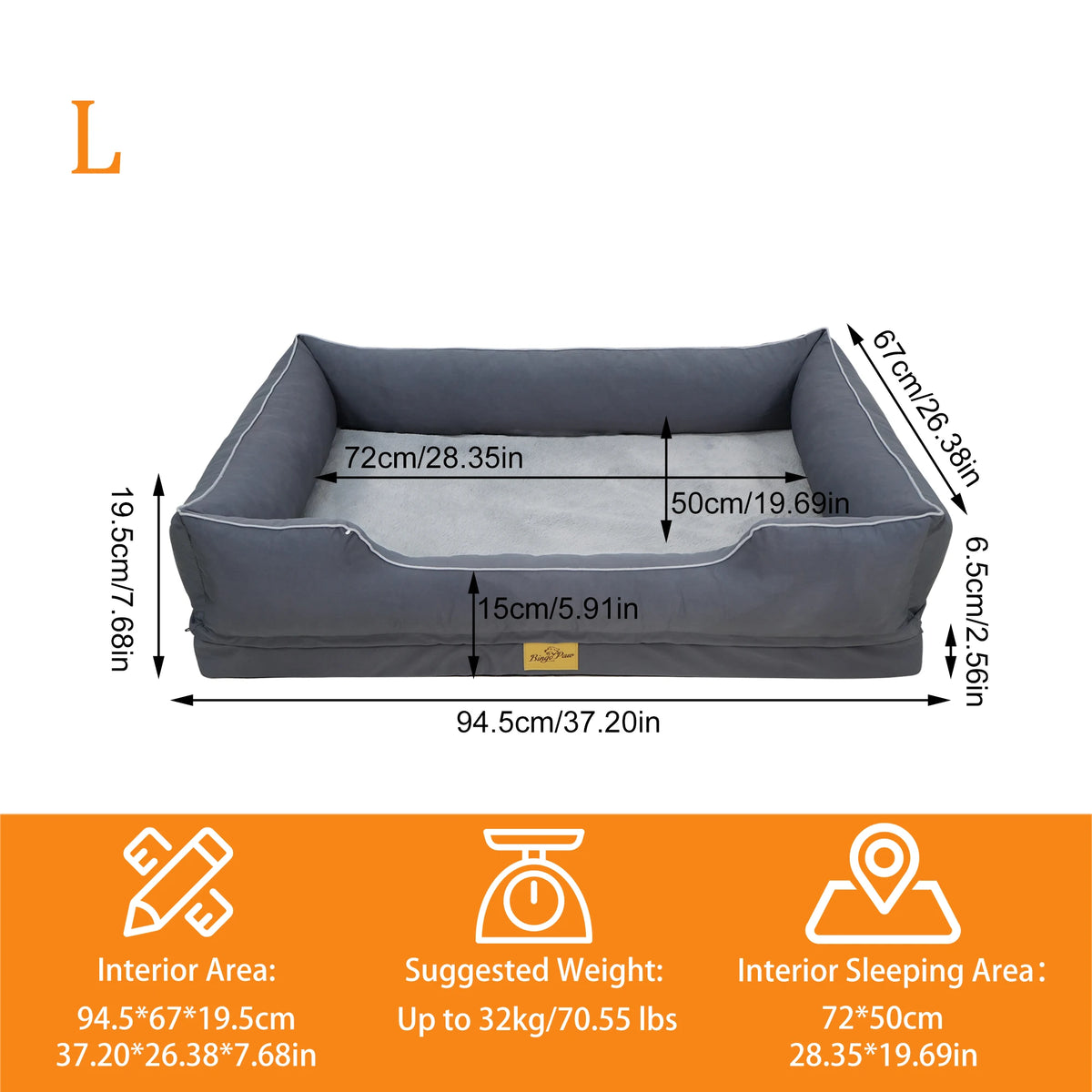 Orthopedic dog bed by I YAN with Oxford fabric, foam bolster, waterproof lining, removable cover, ideal for large pets.