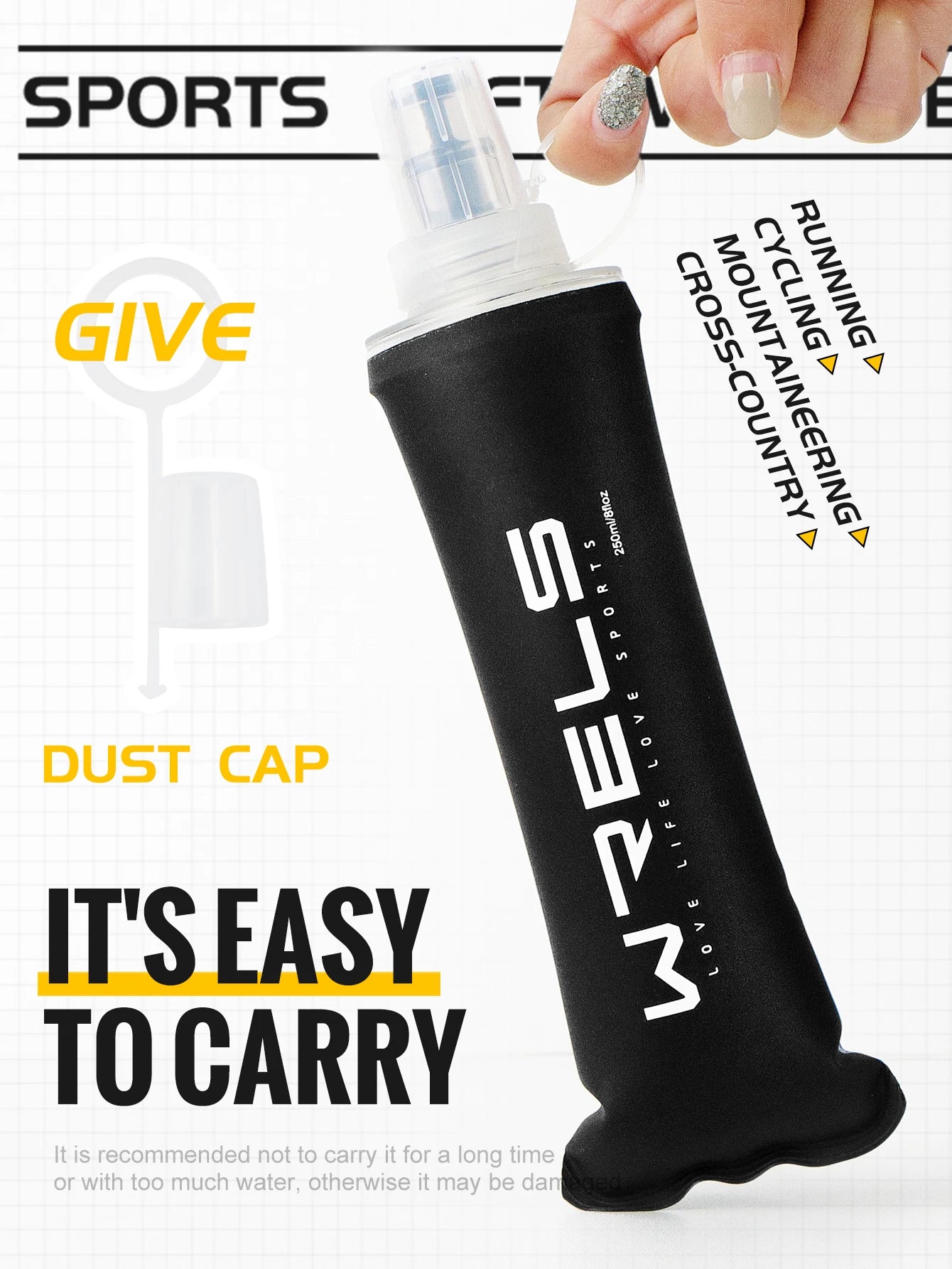 Portable TPU Soft Water Bottle BPA Free Folding Soft Flasks For Outdoor Sports Marathon Running Hydration Camping Hiking