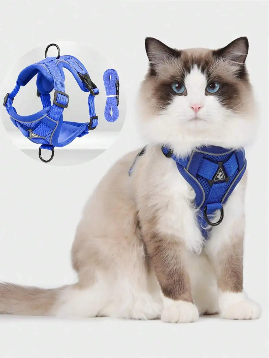 Reflective I YAN pet harness and leash set for dogs and cats, adjustable small dog chest strap with soft mesh and escape-proof design.