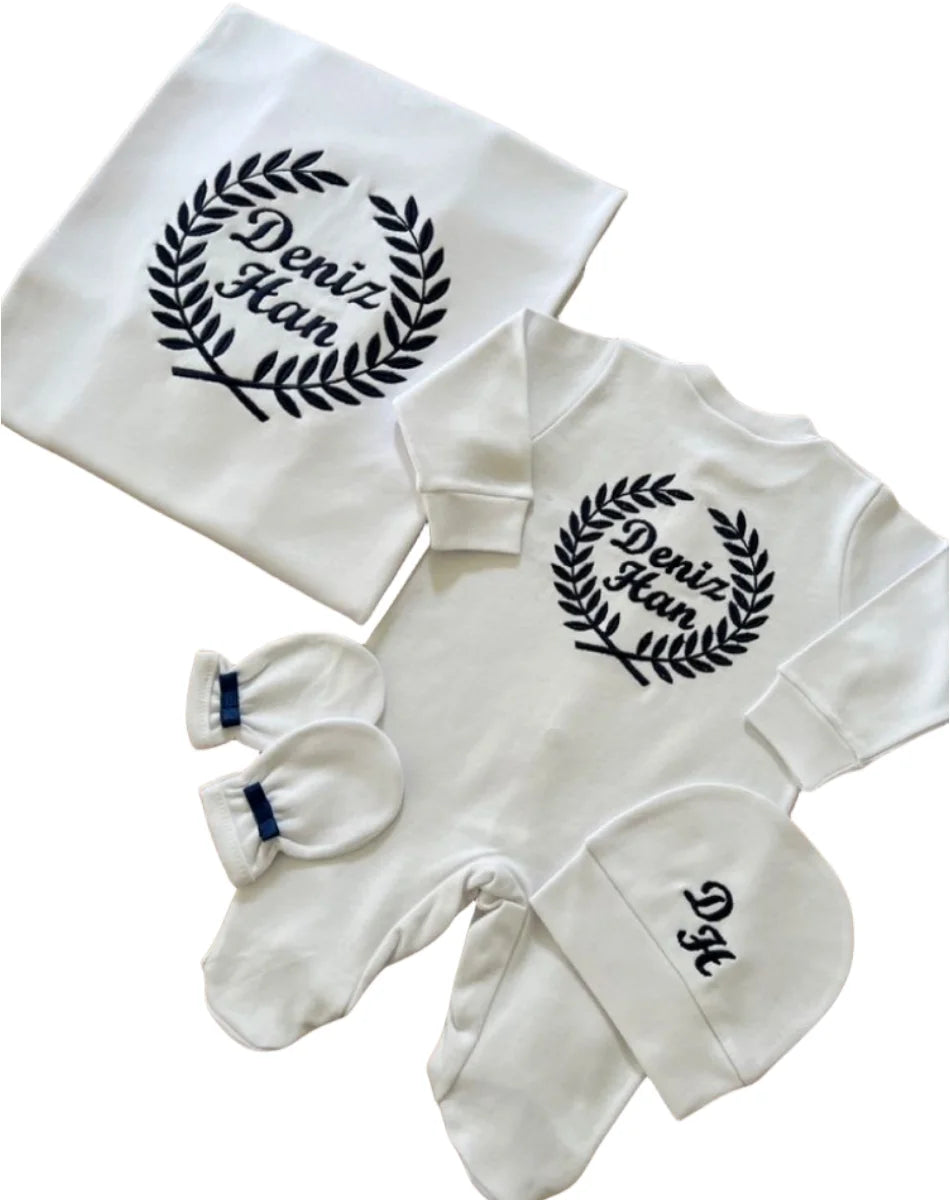 Personalized Angel Wings Newborn Gift Set – 5-Piece Embroidered Cotton Layette - I YAN