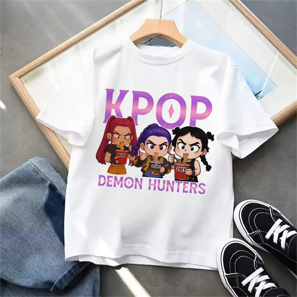 Summer 2025 New KPop Demon Hunters Kids Girls Boys T-shirt Children's Clothing T Shirt Casual O-Neck Short Sleeve Tops