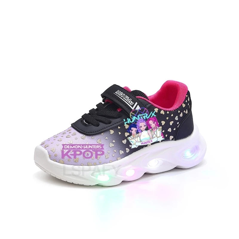 Kpop Demon Hunter LED Light Up Shoes 2026 Spring Autumn Mesh Soft Sole Cartoon Sneakers for Baby Girls Toddlers