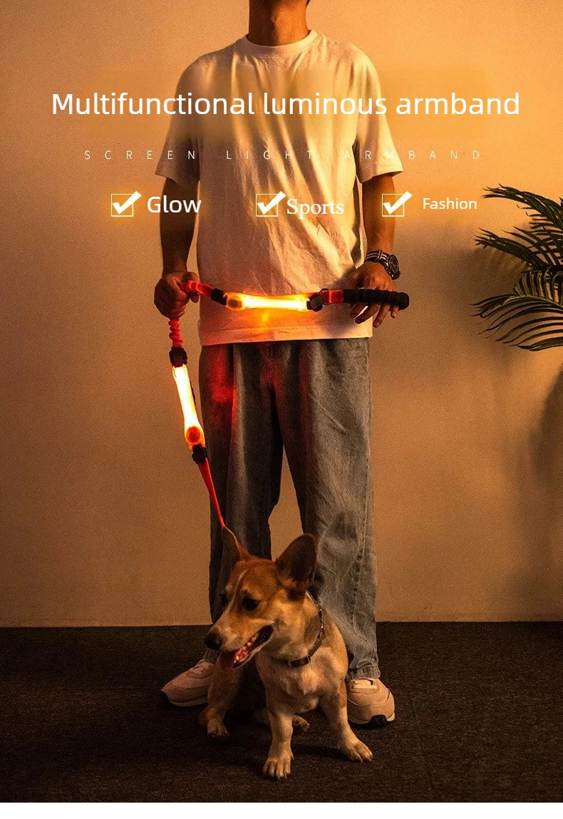 I YAN water-resistant dog safety collar with colorful pendants and LED light strip for nighttime visibility and outdoor walks.