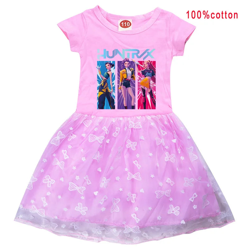 KPop Demon Hunters Rumi Dress Kids Summer Dress Baby Girl's Casual Dresses & Bag 2pcs Sets Lovely Wedding Party Princess Vestido