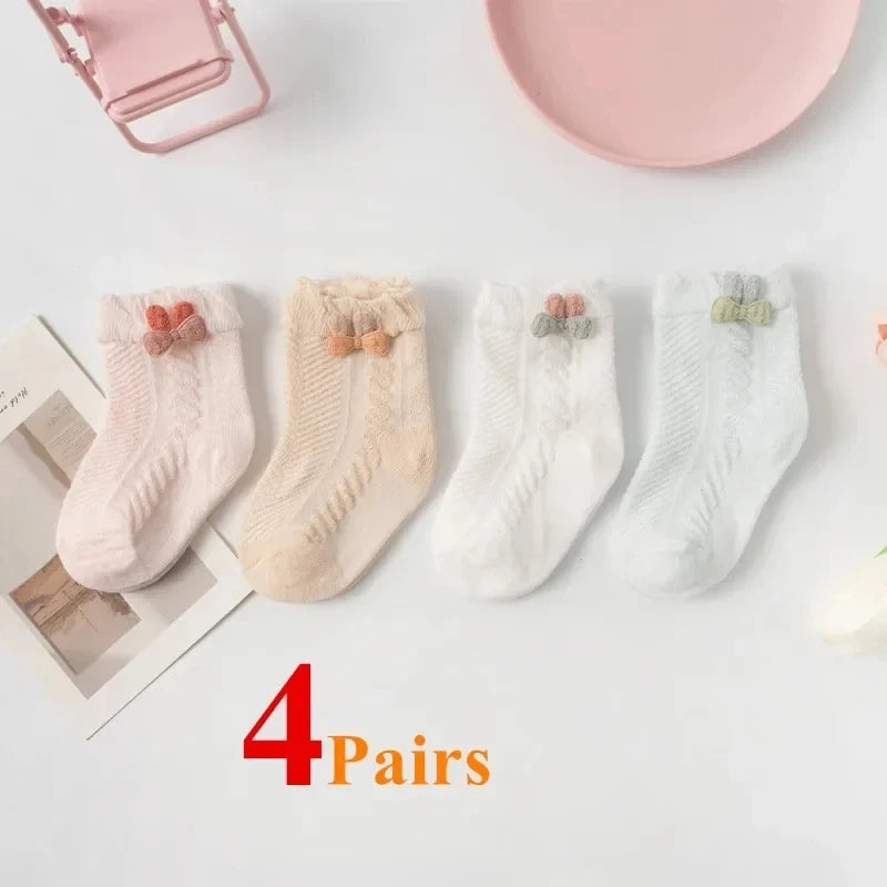 4Pairs/Lot Summer Baby Mesh Thin Socks Cartoon Soft Cotton Newborn Sock Princess Infant Toddler Girls Cute Breathable Socks