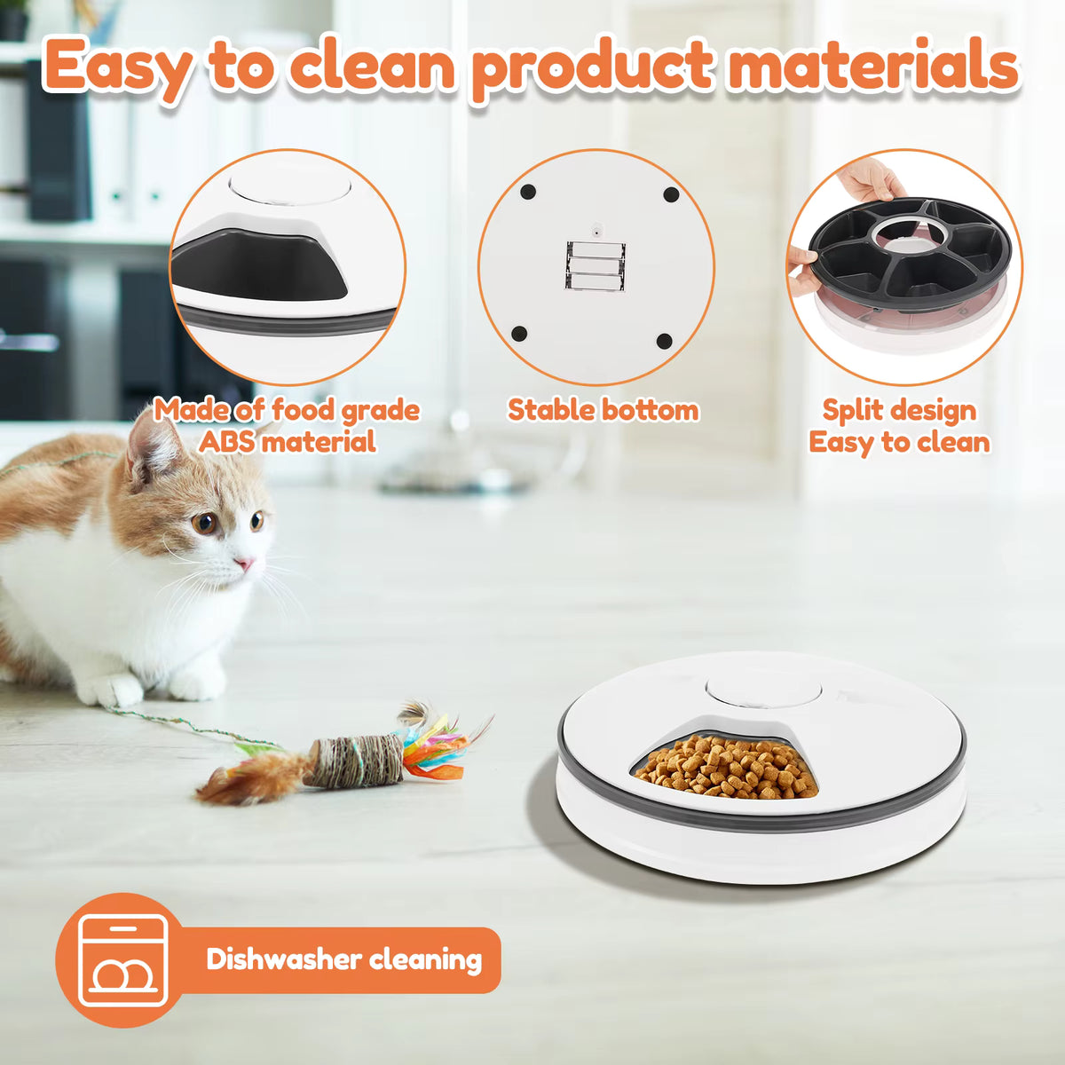6-Meal Automatic Pet Feeder with Voice Recorder & Digital Timer Dry Wet Food Compatible for Dogs Cats